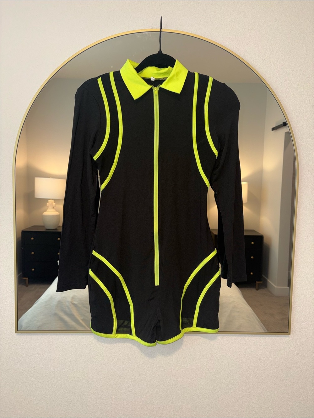 Source Unknown Black Romper with Neon Yellow Accents